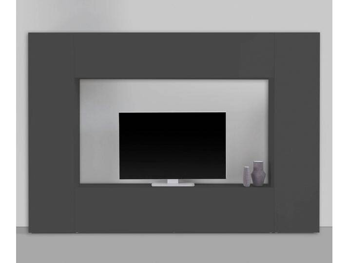 Wohnwand INOSIGN Maruska , grau (anthrazit, anthrazit), B:260cm H:180cm T:30cm, Spanplatte, Kastenmöbel-Sets, Front/ Korpus weiß Hochglanz von Inosign