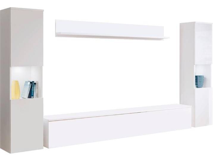 Wohnwand INOSIGN PARIS, Vitrine Türanschlag links/rechts wechselbar , weiß (weiß matt, weiß hochglanz), B:260cm H:130cm T:33cm, Hartfaserplatte, Kastenmöbel-Sets, TV-Wand 260cm breite, grifflose Design, stehend und hängend montierbar von Inosign