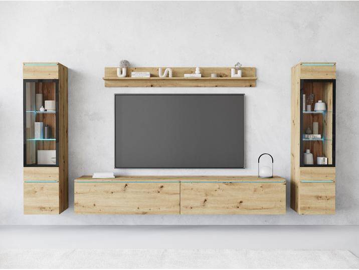 Wohnwand INOSIGN VERA II, Vitrinen Türanschlag wechselbar , braun (eichefarben artisan), B:260cm H:130cm T:33cm, Kastenmöbel-Sets, Mediawand 260 cm, Vitrine mit Verglasung, stehend und hängend, Topseller von Inosign