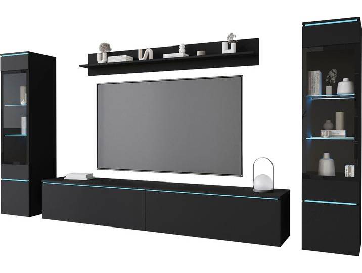 Wohnwand INOSIGN VERA II, Vitrinen Türanschlag wechselbar , schwarz (graphit schwarz matt), B:260cm H:130cm T:33cm, Kastenmöbel-Sets, Mediawand 260 cm, Vitrine mit Verglasung, stehend und hängend, Topseller von Inosign