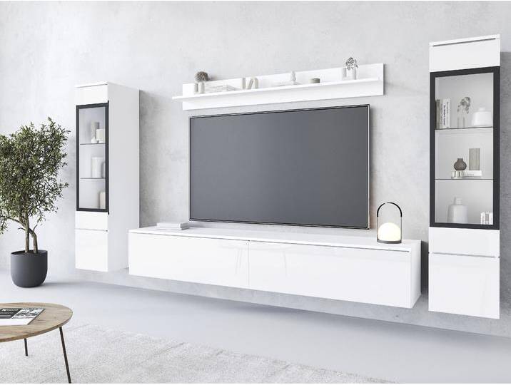 Wohnwand INOSIGN VERA II, Vitrinen Türanschlag wechselbar , weiß (weiß matt, weiß hochglanz), B:260cm H:130cm T:33cm, Kastenmöbel-Sets, Mediawand 260 cm, Vitrine mit Verglasung, stehend und hängend, Topseller von Inosign