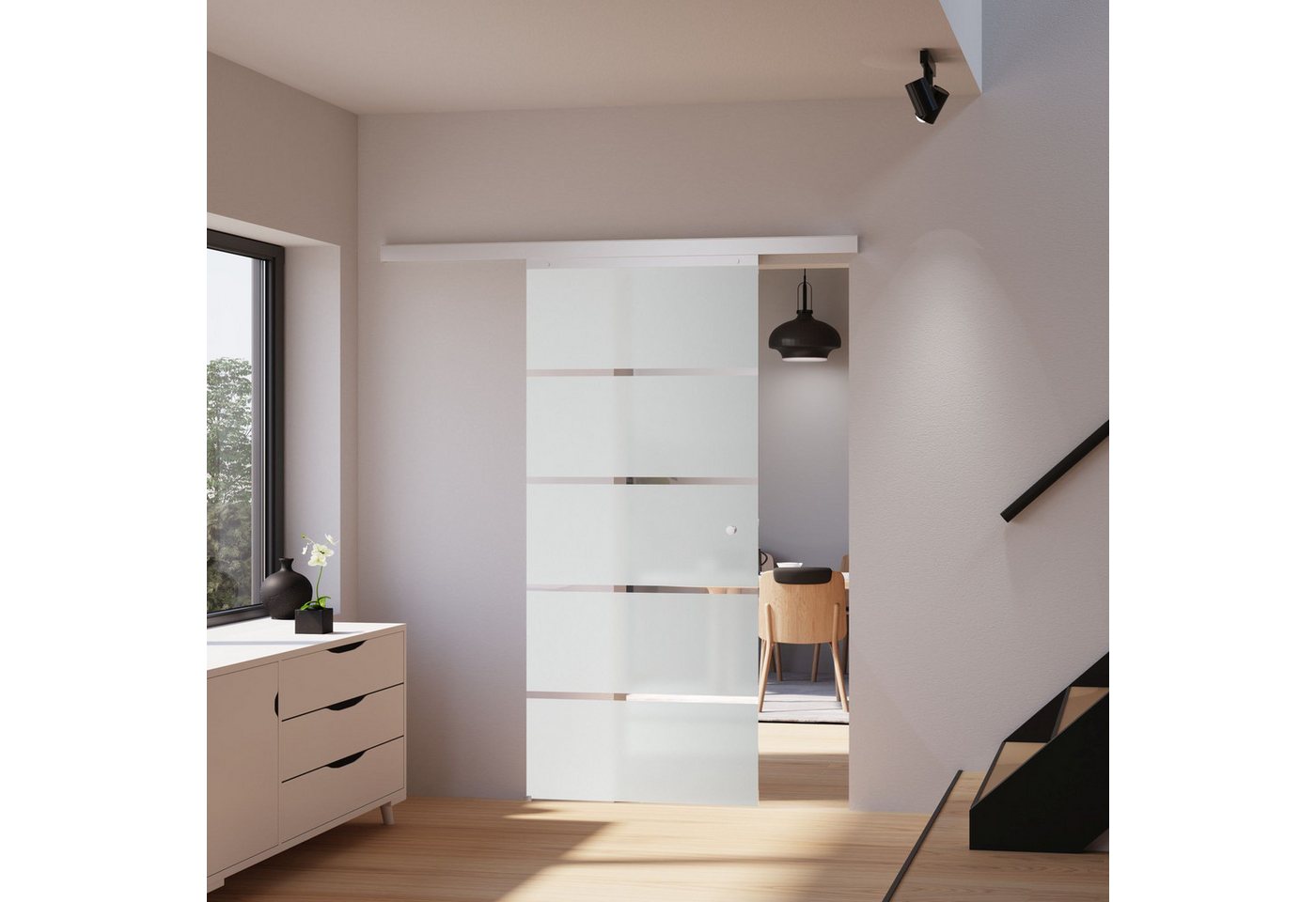 inova wohnen Glasschiebetür Blockstreifen, Größenauswahl (Komplett Set, inkl. Schienensystem und Griff), Softclose-Funktion wählbar von Inova Wohnen