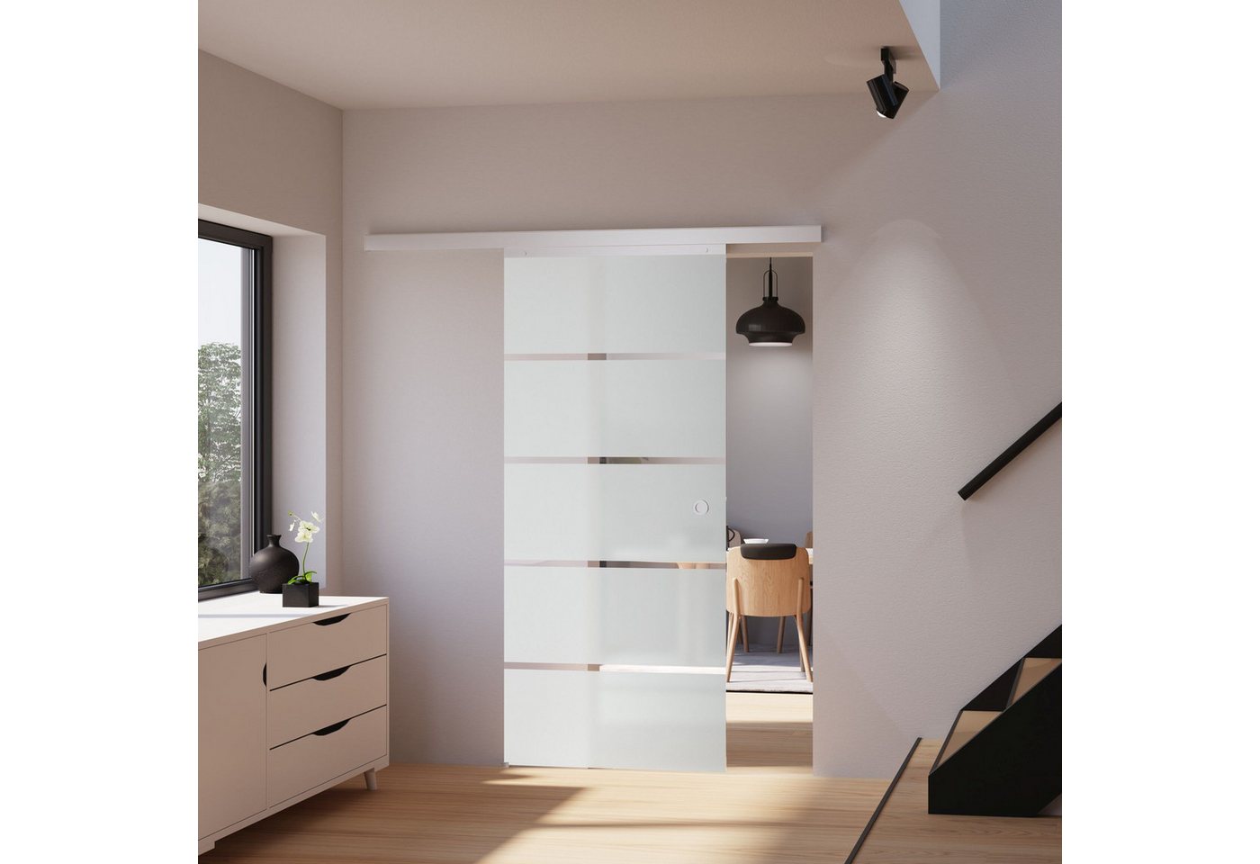 inova wohnen Glasschiebetür Blockstreifen, Größenauswahl (Komplett Set, inkl. Schienensystem und Griff), Softclose-Funktion wählbar von Inova Wohnen
