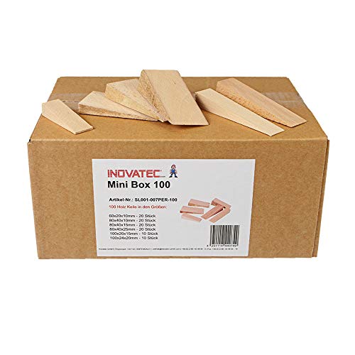 100 x Inovatec Holz Keile Hartholzkeile Buchenholz, natur, gemischte Auswahl von Inovatec