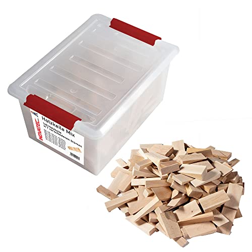 140 x INOVATEC Holz Keile Hartholzkeile Buchenholz, natur, gemischte Auswahl in praktischer Kunststoff Box von INOVATEC GmbH