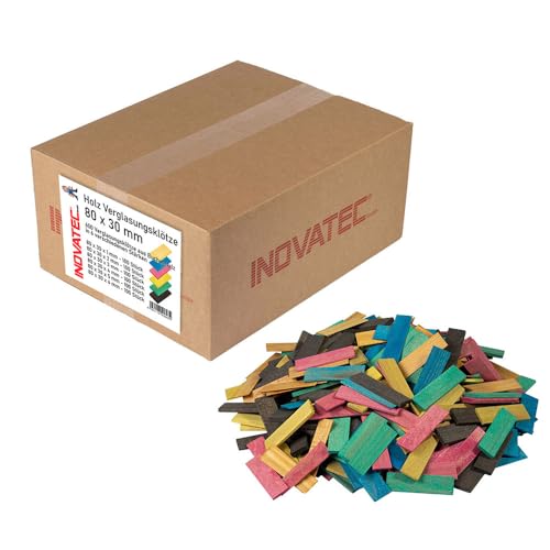600 x INOVATEC Holz Verglasungsklötze 80 x 30 x 1-6 mm im Karton Buchenholz Tragelötze Mix von INOVATEC