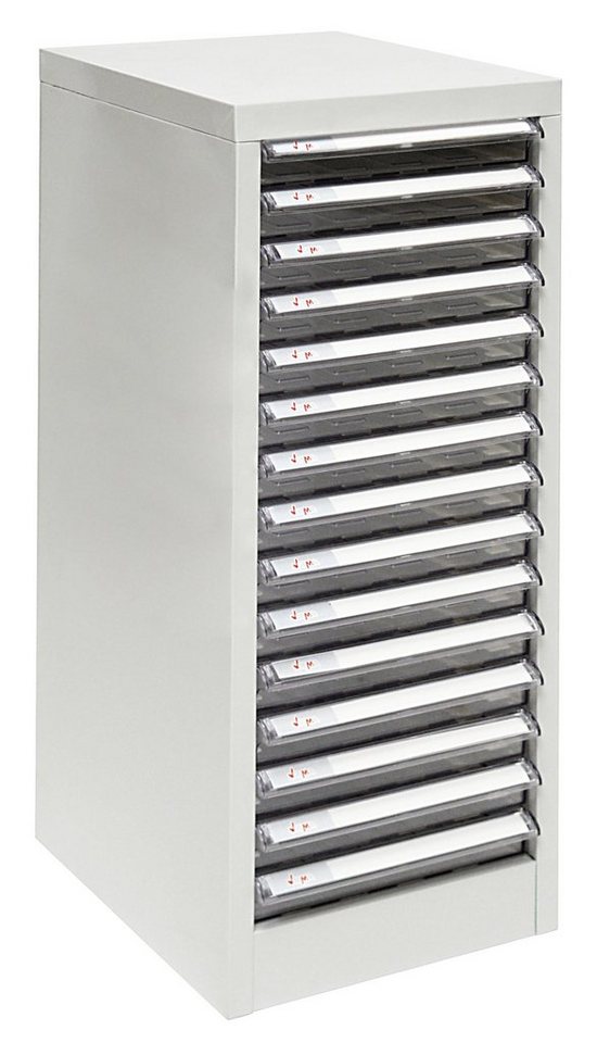 ADB Schubladenbox Schubladencontainer mit 15 Schubladen 27,3 x 74 cm (B x H) transparent von ADB