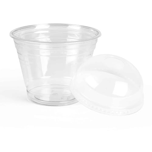 Inoverse Smoothie Becher To Go, Smoothie Cup, Dessertbecher, Plastikbecher, Eiskaffee Becher, Cocktail Gläser Plastik, Bubble Tea Becher, Einwegbecher, inkl. Domdeckel mit Loch, 200 ml, 100stk von Inoverse