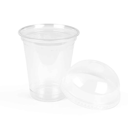 Inoverse Smoothie Becher To Go, Smoothie Cup, Dessertbecher, Plastikbecher, Eiskaffee Becher, Cocktail Gläser Plastik, Bubble Tea Becher, Einwegbecher, inkl. Domdeckel mit Loch, 300 ml, 100stk von Inoverse