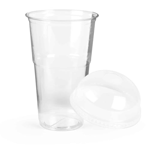 Inoverse Smoothie Becher To Go, Smoothie Cup, Dessertbecher, Plastikbecher, Eiskaffee Becher, Cocktail Gläser Plastik, Bubble Tea Becher, Einwegbecher, inkl. Domdeckel mit Loch, 500 ml, 100stk von Inoverse