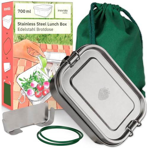 Inovida Auslaufsichere Lunchbox Edelstahl : Premium Brotdose 700ml mit Fächern – Lunchbox für Erwachsene und Kinder – Spülmaschinenfest, Auslaufsicher, Plastikfrei – Brotdose für Schule und Arbeit von Inovida