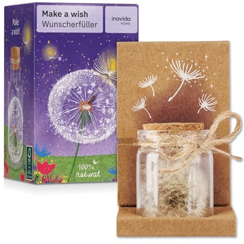 Inovida Pusteblume im Glas : Echte Pusteblume als Glücksbringer – Kleines Geschenk mit Grußkarte – Dankeschön Geschenk – Aufmunterung Geschenke – Dankeschön Geschenke Klein – Glücksbringer Prüfung von Inovida