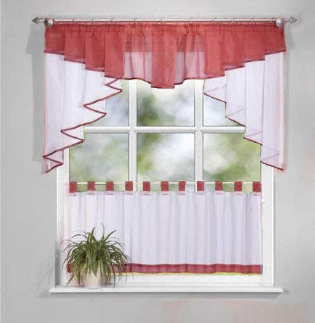 Inox Trade Fertiggardine 2 Teile Scheiben - Gardinen Set Vorhänge, Freihanddeko - Schlafzimmer Wohnzimmer Kinderzimmer - Feine Fenstergardine - 70x150 / 45x150cm Burgndy von Inox Trade