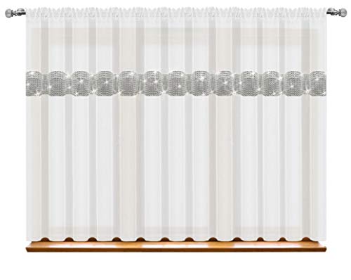 Inox Trade Fertiggardine Gardine 300x150 cm Fenstergardine Voile mit Zirkonia Silber Band von Inox Trade