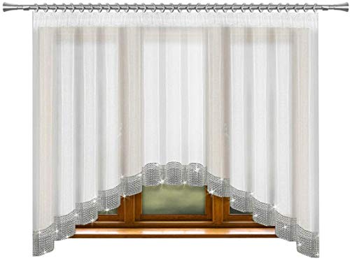 Inox Trade Fertiggardine Gardine 300x150 cm Fenstergardine Voile mit Zirkonia Silber Band von Inox Trade