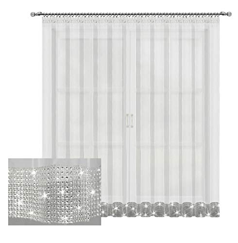 Inox Trade Fertiggardine Gardine 400x250 cm Fenstergardine Voile mit Zirkonia Silber Band von Inox Trade