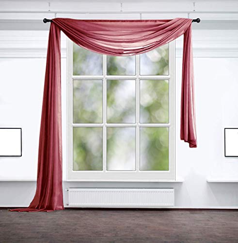 Inox Trade Fertiggardine Gardine - Vorhang - Voile Querbehang, Freihanddeko - Schlafzimmer Wohnzimmer Kinderzimmer - Weich Fallende Gardine - Viele Farben zur Auswahl - 140x600 cm - Grau - Burgundy von Inox Trade