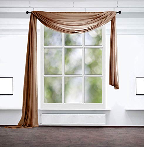 Inox Trade Fertiggardine Gardine - Vorhang - Voile Querbehang, Freihanddeko - Schlafzimmer Wohnzimmer Kinderzimmer - Weich Fallende Gardine - Viele Farben zur Auswahl - 140x600 cm - Dunkelbraun von Inox Trade