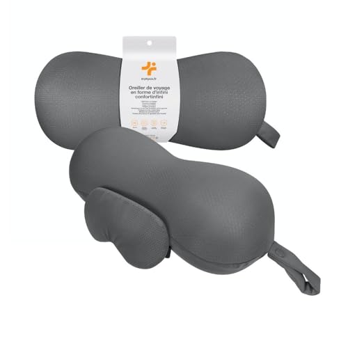 Inphysio Kissen KomfortInfini - Memory Foam Reisekissen - Double-Face Design - Reisekissen mit Schlafmaske - Reisekissen in Form von Infini - 33 x 13 cm von Inphysio