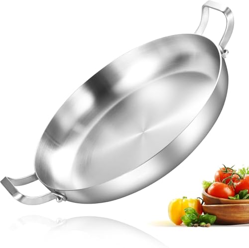 Inqibee 30,5 cm dreilagige Edelstahl-Paella-Pfanne, große Bratpfanne, große Bratpfanne, Jumbo-Kochgeschirr, Induktionskochgeschirr, spülmaschinen- und ofenfest. von Inqibee