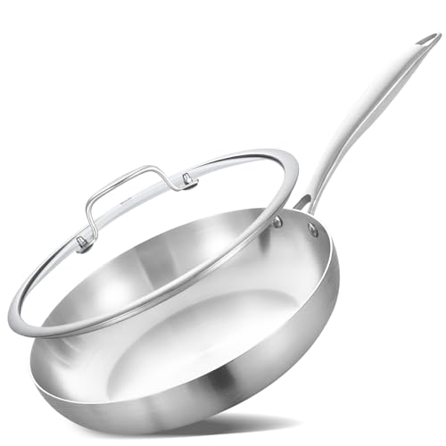 Inqibee Tri-Ply Profi Bratpfanne 26 cm, Edelstahl Bratpfanne Mit Deckel Unbeschichtet, Spülmaschinengeeignet, Induktion,Ergonomische Handgriffe,Ofensicherheit von Inqibee