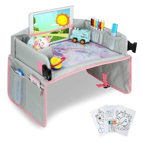 Insat Kinder Reisetisch - Knietablett, Snack Tablett - Tablet-Unterstützung - Faltbarer Organizer - Spaß Design - Multifunktional und Faltbar - Inklusive Malblätter & 6 Stifte von INSAT