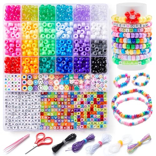 Pony Perlen (Pony Beads), ein Set mit 1.900 Stück 9mm Perlen in 24 Farben, mit elastischer Schnur, zur Herstellung von Perlenarmbändern, hergestellt von INSCRAFT von Inscraft