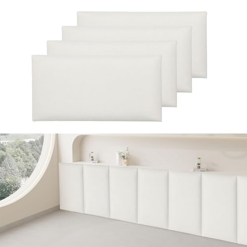 Inscrip 3D-Wandpaneele, 4 Stk 40x20cm Anti-Kollisions-Softpackung aus Baumwoll-Leinen,Wandaufkleber Selbstklebend, Tatami-Softpackung, Dekorative Wandpaneel für Kinderzimmer (Baumwolle Leinen Weiß) von Inscrip