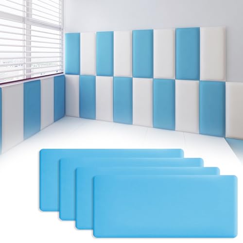 Inscrip 3D-Wandpaneele, 4 Stück 40x20 cm Anti-Kollisions-Softpackung, Wandaufkleber Selbstklebend, Tatami-Softpackung, Dekorative Wandpaneel für Kinderzimmer, Bettkopfteile, TV-Wände (Blau) von Inscrip