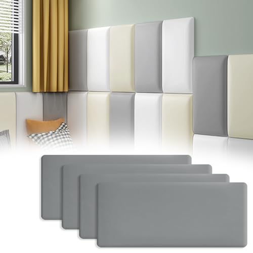 Inscrip 3D-Wandpaneele, 4 Stück 40x20 cm Anti-Kollisions-Softpackung, Wandaufkleber Selbstklebend, Tatami-Softpackung, Dekorative Wandpaneel für Kinderzimmer, Bettkopfteile, TV-Wände (Grau) von Inscrip
