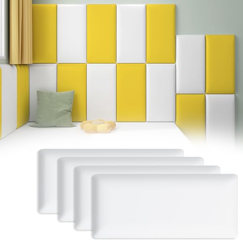 Inscrip 3D-Wandpaneele, 4 Stück 40x20 cm Anti-Kollisions-Softpackung, Wandaufkleber Selbstklebend, Tatami-Softpackung, Dekorative Wandpaneel für Kinderzimmer, Bettkopfteile, TV-Wände (Weiß) von Inscrip
