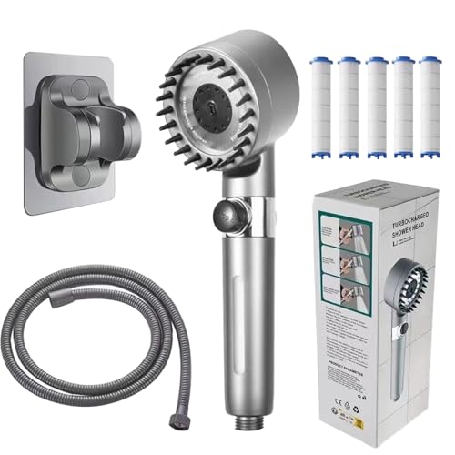 Inscrip Duschkopf, Wassersparend Hochdruck Duschkopf mit 5 Filtern, Hochdruck Brausekopf Dusche, Massage Handbrause mit 3+1 Strahlarten, Handbrause Duschkopf mit Stoppfunktion, mit 1.5m Schlauch, Grau Inscrip Duschkopf, Wassersparend Hochdruck Duschkopf mit 5 Filtern, Hochdruck Brausekopf Dusche, Massage Handbrause mit 3+1 Strahlarten, Handbrause Duschkopf mit Stoppfunktion, mit 1.5m Schlauch, Grau von Inscrip