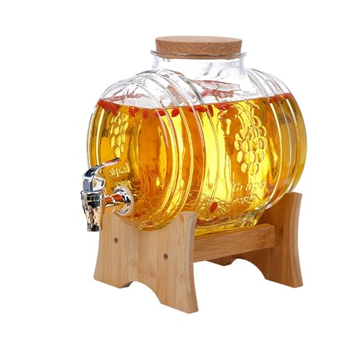 Inscrip Getränkespender aus Glas, Glas-Getränkespender mit auslaufsicherem Zapfhahn, Getränkespender Fass mit Holzständer, Kaltgetränkekesselbehälter für Kühlschrank, Eistee, Limonade,Bar, Party (5L) von Inscrip