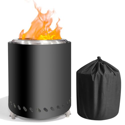 Inscrip Rauchfreie Feuerschale, Mini Feuertonne für den Garten, Edelstahl Tragbar Tischfeuerstelle Feuerstelle Outdoor Campingkocher, Befeuert mit Pellets oder Holz, mit Tragetasche (Schwarz Groß) von Inscrip