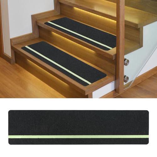 Inscrip Rutschfest Stufenmatten, Rutschfestes Klebeband Im Dunkeln Leuchtend für Treppen, Anti-Rutsch-Traktionstritte mit reflektierendem Streifen, Mattiertes Anti-Rutsch-Band, 15-Pack (Schwarz Grün) von Inscrip