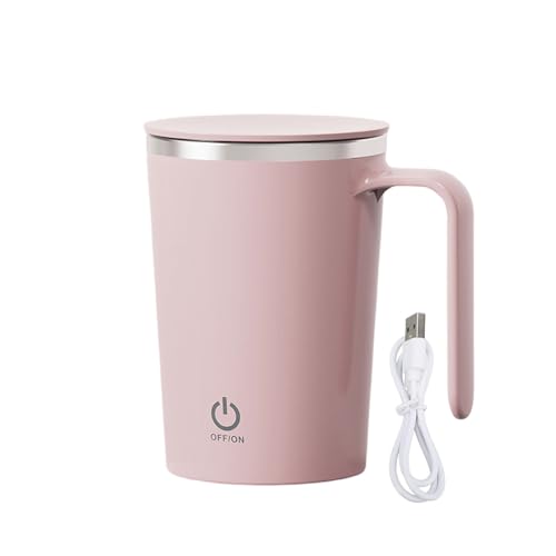 Inscrip Selbstrührender Becher, 400 Ml, Wiederaufladbarer, Automatisch Rührender Kaffeebecher aus Edelstahl, Elektrischer Magnetischer Rührbecher Mit Deckel Für Kaffee, Tee, Milch, Kakao (Rosa) von Inscrip