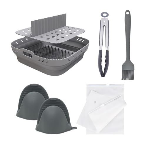 Inscrip Silikonform für Heißluftfritteuse, Heißluftfritteuse Zubehör, Square Airfryer Accessories mit Ofenhandschuhe, Ölpinsel und Küchenzange, Airfryer Zubehör Silikon Einsatz für 4.7-6.5L Fritteusen von Inscrip