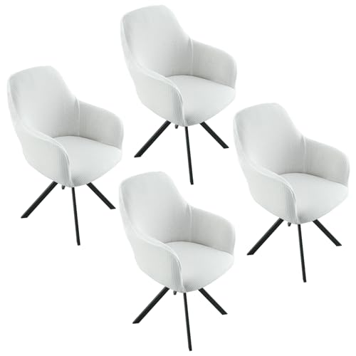 Inscrip Stretch Stuhlbezug Mit Armlehne, Esszimmer Stuhlbezug, Büro Stuhlbezug, Rückenlehne Stuhlschonbezug, Sessel Stretch Abdeckung Stuhl Hussen Armlehnstuhl Stuhlbezüge Beschützer (4, Plaid Weiß) von Inscrip