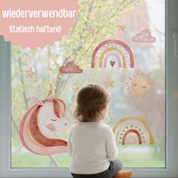 Fensterbild Einhorn Regenbogen - Statisch Haftend & Wiederverwendbar Fensterdeko Kinderzimmer Mädchen Sonne Sterne Wolken A4-A2 von InselKids
