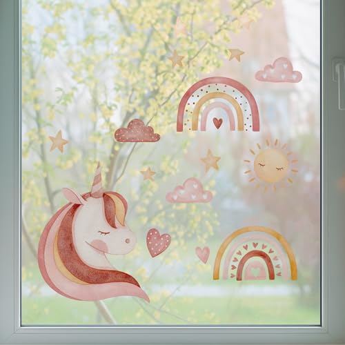 Fensterbild Einhorn Regenbogen – statisch haftend & wiederverwendbar – Fensterdeko Kinderzimmer & Babyzimmer Mädchen – A4/A3/A2 – ohne Kleber – pastellfarbene Deko (Din A4) von InselKids