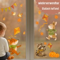 Fensterbild Herbst Tiere - Fuchs, Hase & Waschbär Herbstdeko Fenster Kinderzimmer Ablösbar Und Wiederverwendbar von InselKids