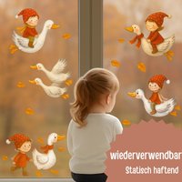 Fensterbild Herbst Wichtel & Gänse - Statisch Haftend Und Wiederverwendbar Herbstdeko Fenster, Spiegel Türen Mit Herbstlaub Fensterbild Herbst Wichtel & Gänse - Statisch Haftend Und Wiederverwendbar Herbstdeko Fenster, Spiegel Türen Mit Herbstlaub von InselKids