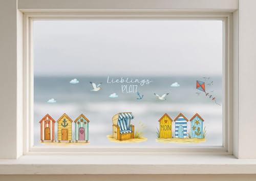 Fensterbilder Sommer – statisch haftende Fensterfolie ohne Kleber – Maritime Fensterdeko mit Strandhäusern & Möwen – Badezimmer Deko Meer – wiederverwendbar Fensterbilder Sommer – statisch haftende Fensterfolie ohne Kleber – Maritime Fensterdeko mit Strandhäusern & Möwen – Badezimmer Deko Meer – wiederverwendbar von InselKids