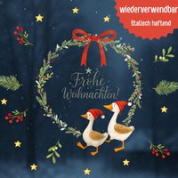 Fensterbild Weihnachten Kranz Mit Gänsen - Frohe Motiv Sternen, Schleife Und Zweigen Wiederverwendbare Weihnachtsdeko von InselKids