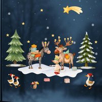 Fensterbild Weihnachten Mit Rentier, Esel Und Maus - Winterlandschaft Geschenken Tannen Wiederverwendbare Weihnachtsdeko von InselKids