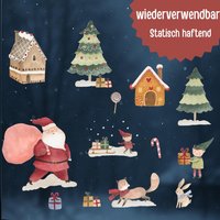 Fensterbild Weihnachten - Weihnachtsmann, Wichtel & Lebkuchenhaus Statisch Haftend Und Wiederverwendbar Festliche Fensterdeko von InselKids