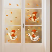 Fensterbild Wichtel Mit Gänsen - Herbst Fensterbilder Waldtiere Wiederverwendbare Fenstersticker Kinderzimmer Herbstdeko Fenster von InselKids