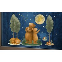 Herbstdeko Fenster - Fensterbild Bärenfamilie Mit Mond & Sternen Fensterdeko Waldtiere Für Herbst Und Winter von InselKids