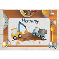 Tischset Platzset Platzdeckchen Mit Name Kinder Junge Mädchen Textil Baustelle Bagger Radlader Baufahrzeuge Tischset Platzset Platzdeckchen Mit Name Kinder Junge Mädchen Textil Baustelle Bagger Radlader Baufahrzeuge von InselKids