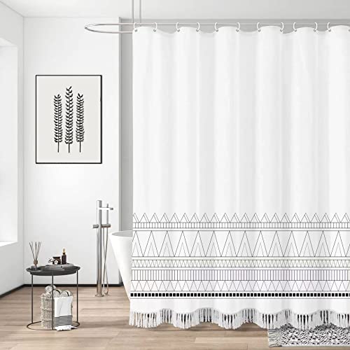 Inshere Bauernhaus-Duschvorhang-Set für Badezimmer mit 12 Haken, moderner niedlicher schwarz-weißer Duschvorhang, Boho-Duschvorhänge für Badezimmerdekoration, 183x183 cm von Inshere